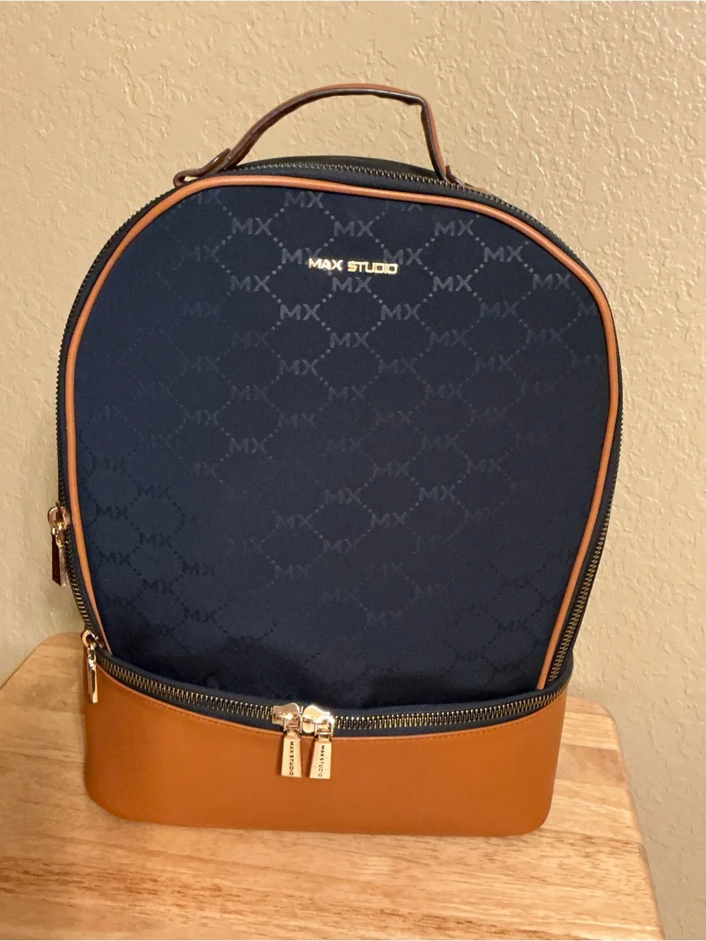 Max Studio Navy and Tan Two-Tone Backpack